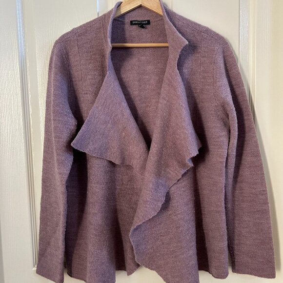 Eileen Fisher Cardigan Sweater Merino Wool Lavender Open Front Boucle Size L - Picture 4 of 8